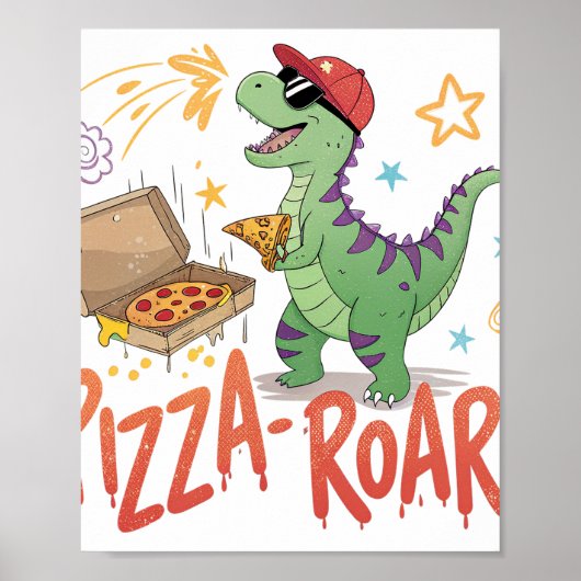 Dinaour eet pizza voor voedselliefhebber poster (Voorkant)