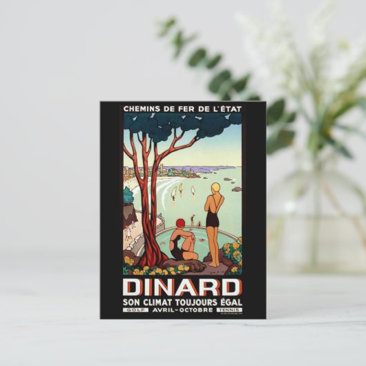 Dinard-kustlijn, zwemmeisjes, vintage-reis briefkaart (Staand voorkant)