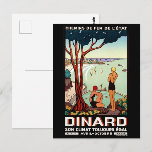 Dinard-kustlijn, zwemmeisjes, vintage-reis briefkaart (Voorkant / Achterkant)