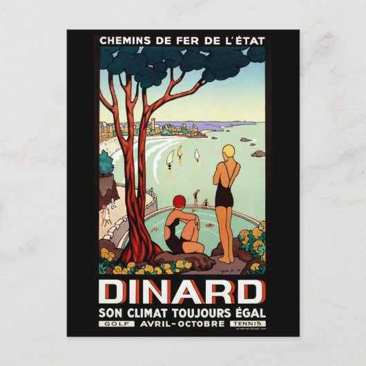 Dinard-kustlijn, zwemmeisjes, vintage-reis briefkaart (Voorkant)