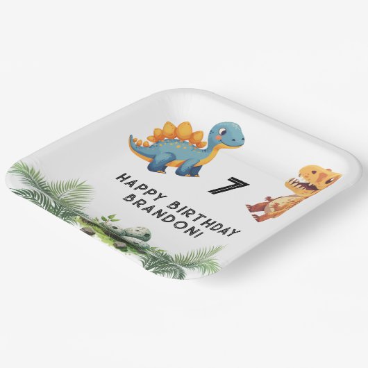 Dinasaur Kind's verjaardagsfeestje Papieren Bordje (Gebogen)