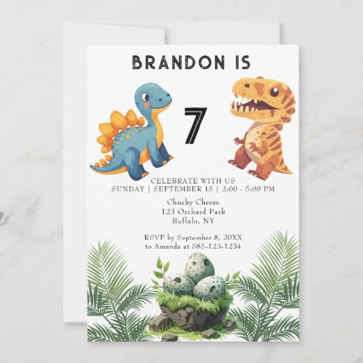 Dinasaur Kind's verjaardagsfeestuitnodiging Kaart (Voorkant)
