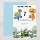 Dinasaur Kind's verjaardagsfeestuitnodiging Kaart (Voorkant / Achterkant)