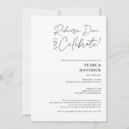 Dine Black White bruiloft repetitief diner Kaart (Voorkant)