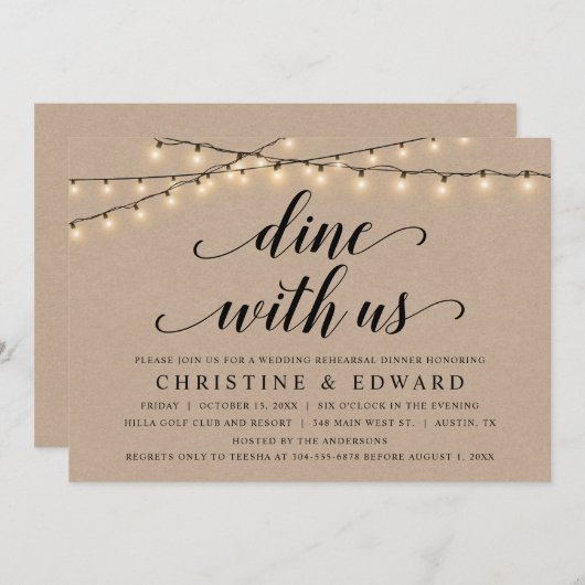 Dine met ons, bruiloft, Rustic Kraft Kaart (Voorkant / Achterkant)