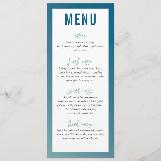 DINEERMENU moderne ster blauwe mint ombre-gradiënt Menu (Voorkant)