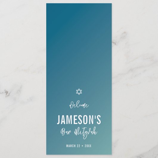 DINEERMENU moderne ster blauwe mint ombre-gradiënt Menu (Achterkant)