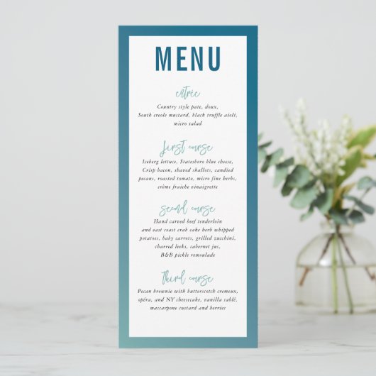 DINEERMENU moderne ster blauwe mint ombre-gradiënt Menu (Staand voorkant)