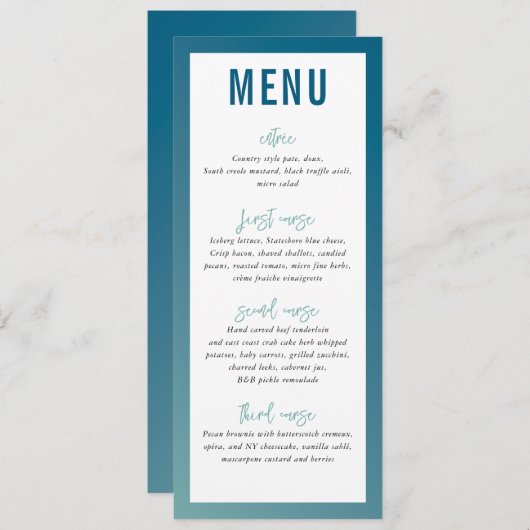 DINEERMENU moderne ster blauwe mint ombre-gradiënt Menu (Voorkant / Achterkant)