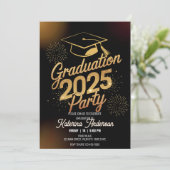 Diner Afstuderen Gold Graduation Cap Vuurwerk Kaart (Staand voorkant)