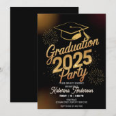 Diner Afstuderen Gold Graduation Cap Vuurwerk Kaart (Voorkant / Achterkant)