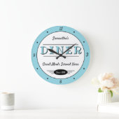 Diner Any Name Date Retro Robin Egg Blue Black Grote Klok (Huis)