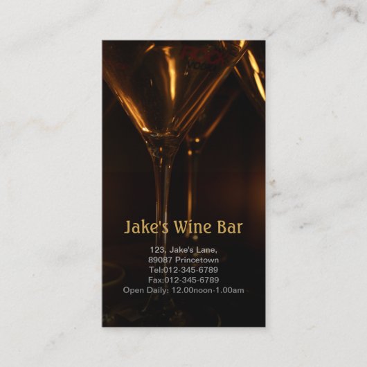 Diner Bar Restaurant Wine Glass Visitekaartje (Voorkant)