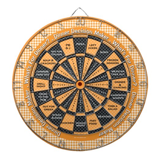 Diner beslissingsmaker! Geel geruit tafelkleed Dartbord (Voorkant)