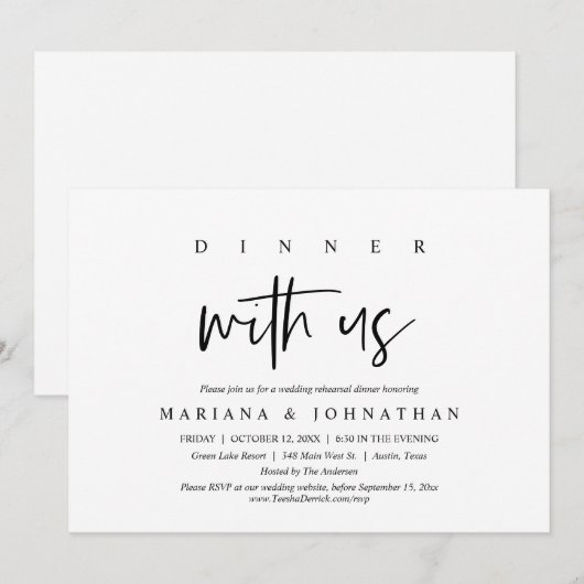 Diner bij ons thuis, proefhuwelijksfeest kaart (Voorkant / Achterkant)