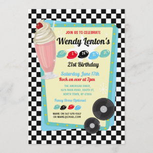 Diner Birthday Milkshake Fifties Invite Kaart