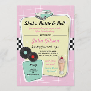 Diner Birthday Party 1950s Fifties Retro Invite Kaart