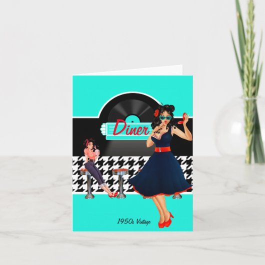 Diner blauwgroen zwart-wit, ingecheckte retro uit (Voorkant)