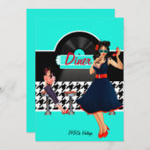 Diner blauwgroen zwart-wit, ingecheckte retro uit  kaart (Voorkant / Achterkant)