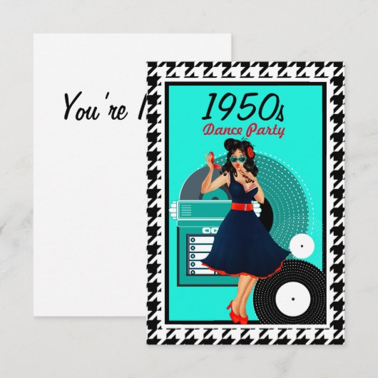 Diner blauwgroen zwart-wit, ingecheckte retro uit RSVP kaartje (Voorkant / Achterkant)