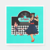 Diner blauwgroen zwart-wit, ingecheckte retro uit servet (Voorkant)