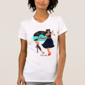 Diner blauwgroen zwart-wit, ingecheckte retro uit t-shirt (Voorkant)