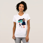 Diner blauwgroen zwart-wit, ingecheckte retro uit t-shirt (Voorkant volledig)