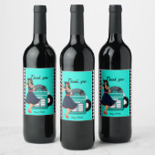 Diner blauwgroen zwart-wit, ingecheckte retro uit  wijn etiket (Flessen)