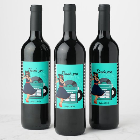 Diner blauwgroen zwart-wit, ingecheckte retro uit wijn etiket (Flessen)