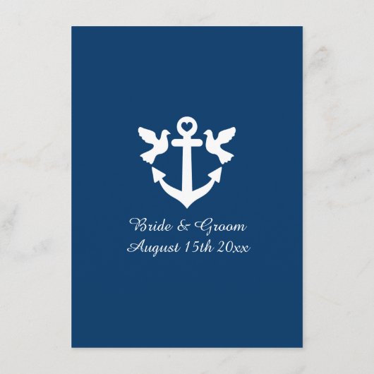 Diner bruiloft menu met nautische boot anker logo (Achterkant)