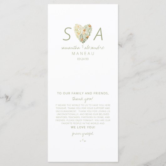 Diner & Dansen Bloemen Groen Bruiloft Receptie Menu (Achterkant)