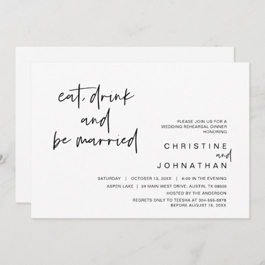 Diner, Eat Drink en getrouwd Kaart (Voorkant / Achterkant)