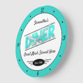 Diner Elke naam Datum Retro Turquoise Zwart Wit Grote Klok (Hoek)
