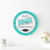 Diner Elke naam Datum Retro Turquoise Zwart Wit Grote Klok (Huis)