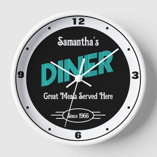 Diner Elke Naam Stijl Datum Retro Turquoise Wit (Voorkant)