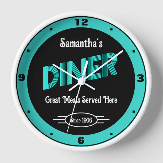 Diner Elke Naam Stijl Datum Retro Turquoise Zwart (Voorkant)