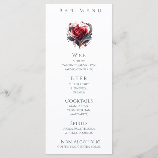 Diner en Bar Menu-Modern Hartvormig Roos Menu (Achterkant)