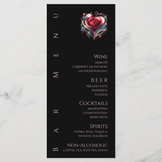 Diner en Bar Menu-Modern Hartvormig Roos Menu (Achterkant)