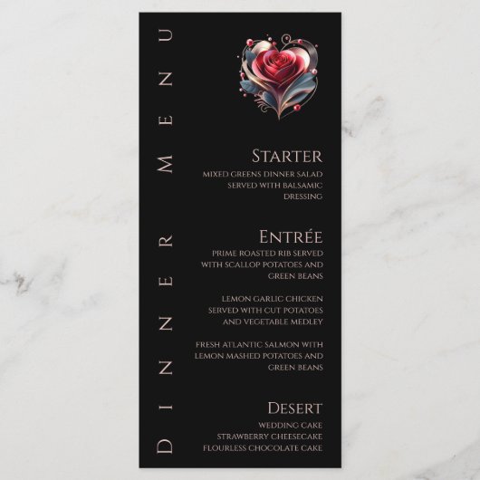 Diner en Bar Menu-Modern Hartvormig Roos Menu (Voorkant)