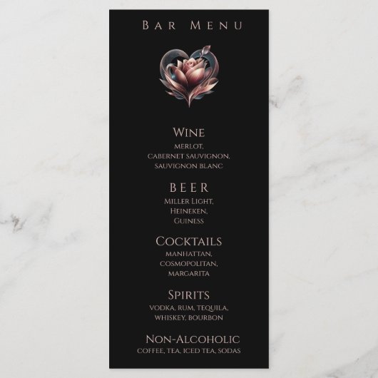 Diner en Bar Menu-Modern Roos met een hart Menu (Achterkant)