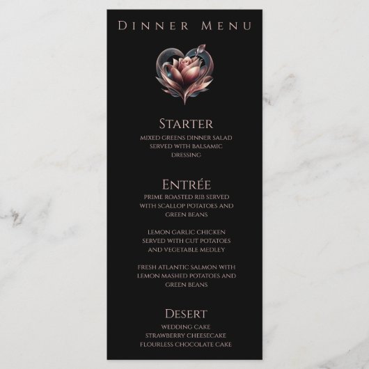 Diner en Bar Menu-Modern Roos met een hart Menu (Voorkant)