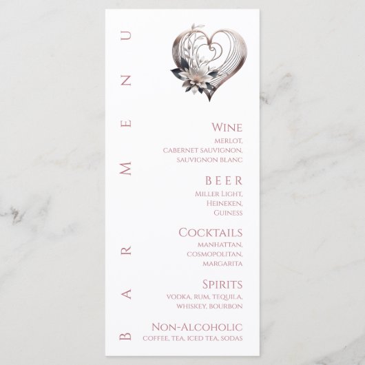 Diner en Bar Menu-Modern roze hart met bloemen Menu (Achterkant)