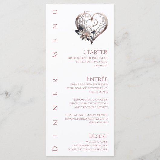 Diner en Bar Menu-Modern roze hart met bloemen Menu (Voorkant)