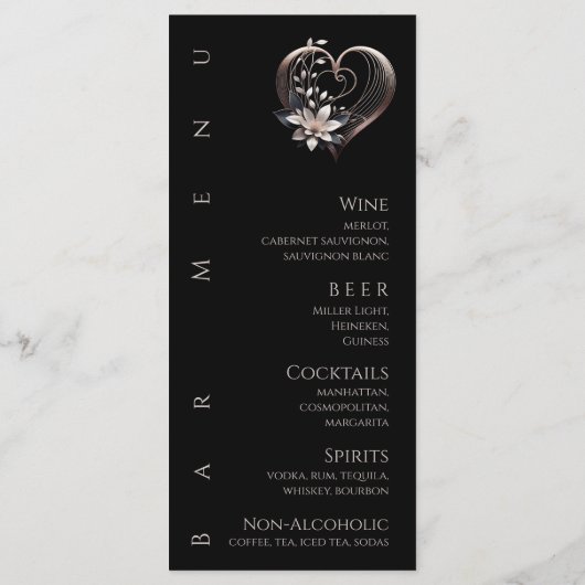 Diner en Bar Menu-Modern roze hart met bloemen Menu (Achterkant)