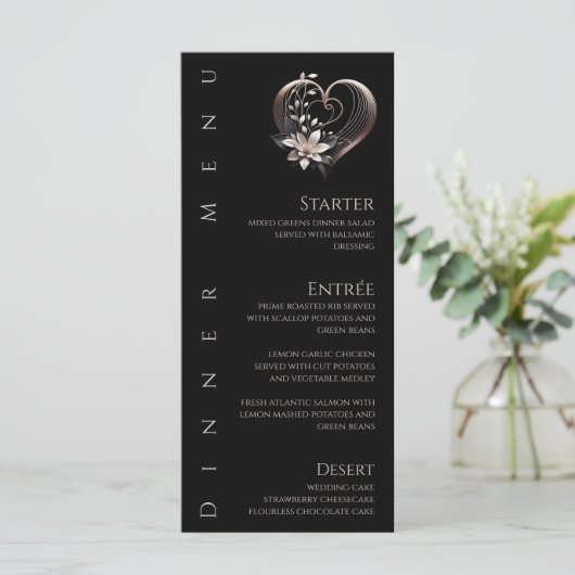 Diner en Bar Menu-Modern roze hart met bloemen Menu (Staand voorkant)