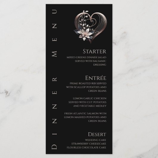 Diner en Bar Menu-Modern roze hart met bloemen Menu (Voorkant)
