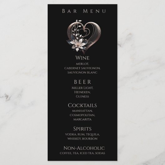 Diner en Bar Menu-Modern roze hart met bloemen Menu (Achterkant)