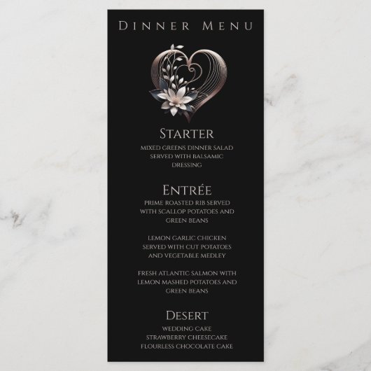 Diner en Bar Menu-Modern roze hart met bloemen Menu (Voorkant)