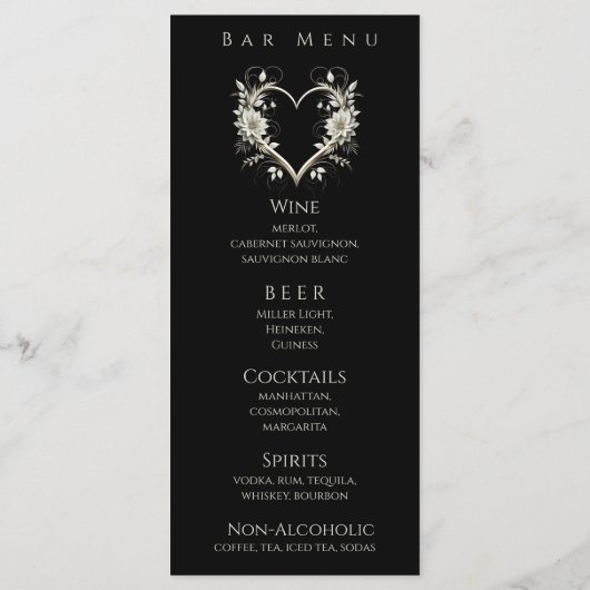 Diner en Bar Menu-Moderne bloemen met een hart Menu (Achterkant)