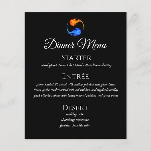 Diner en Bar Menu-Twin Flame Bruiloft Thema-Zwart (Voorkant)